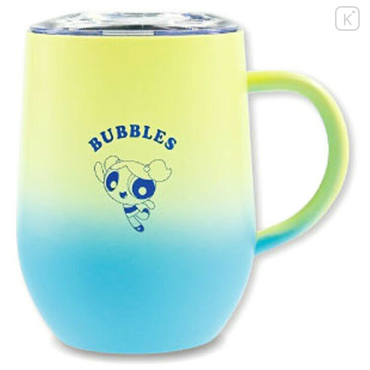 Japan The Powerpuff Girls Stainless Steel Mug with Lid - Bubbles Gradient Blue Yellow - 1