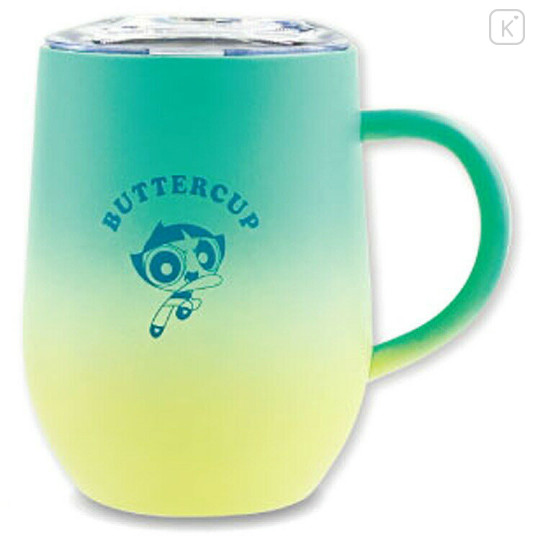 Japan The Powerpuff Girls Stainless Steel Mug with Lid - Buttercup Gradient Green Yellow - 1