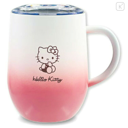 Japan Sanrio Stainless Steel Mug with Lid - Hello Kitty : Gradient White Pink - 1