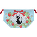 Japan Ghibli Drawstring Pouch & Lunch Bag - Kiki's Delivery Service : Jiji Strawberry Wreath Light Blue - 1
