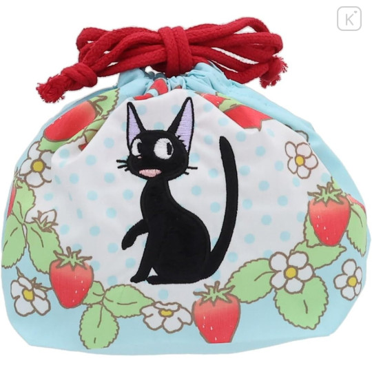 Japan Ghibli Drawstring Pouch & Lunch Bag - Kiki's Delivery Service : Jiji Strawberry Wreath Light Blue - 2