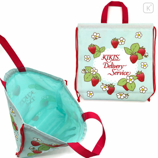 Japan Ghibli Gym Sack Knapsack Drawstring Backpack - Kiki's Delivery Service : Jiji Strawberry Wreath Light Blue - 2