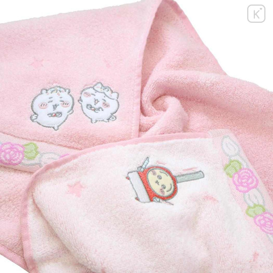 Japan Chiikawa Embroidery Face Towel - Chiikawa & Hachiware & Usagi : Birthday Light Pink - 2