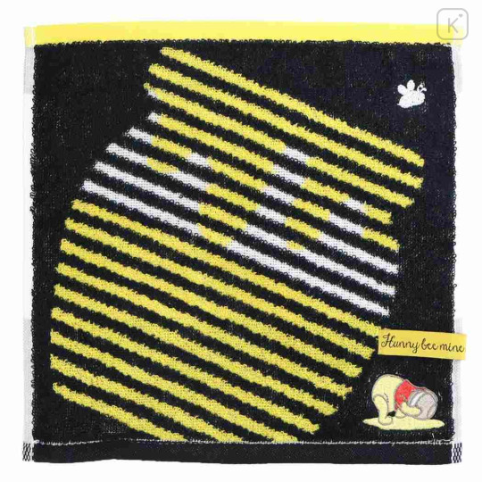 Japan Disney Jacquard Towel Handkerchief - Pooh : Honey Be Mine Black - 1