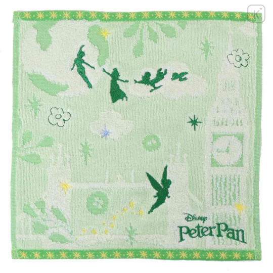 Japan Disney Embroidered Mini Towel Handkerchief - Peter Pan : Silhouette Green - 1