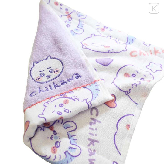 Japan Chiikawa Embroidered Mini Towel Handkerchief - Chiikawa & Momonga : Light Purple - 2
