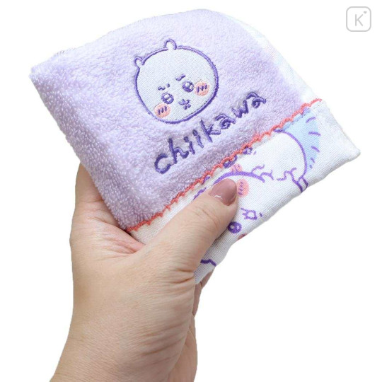 Japan Chiikawa Embroidered Mini Towel Handkerchief - Chiikawa & Momonga : Light Purple - 3