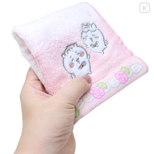 Japan Chiikawa Embroidered Mini Towel Handkerchief - Chiikawa & Hachiware : Birthday Light Pink - 3