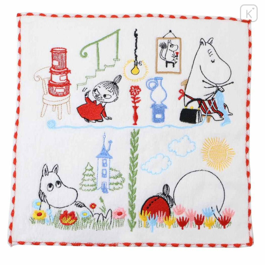 Japan Moomin Embroidered Mini Towel Handkerchief - Little My & Moomintroll : Helping - 1