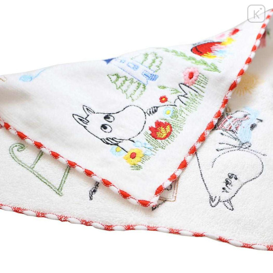 Japan Moomin Embroidered Mini Towel Handkerchief - Little My & Moomintroll : Helping - 2
