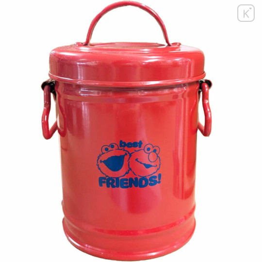 Japan Sesame Street Tin Pen Stand - Elmo & Cookie Monster Dustbin Shaped - 1