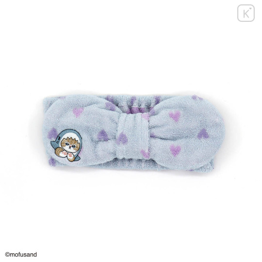Japan Mofusand Spa Headband with Ribbon - Shark Cat Blue Heart - 1