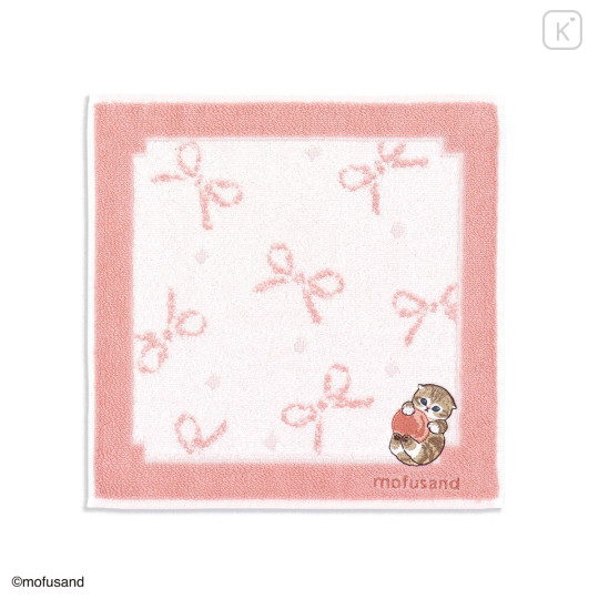Japan Mofusand Towel Handkerchief - Fruit Peach Cat Ribbon Pink - 1