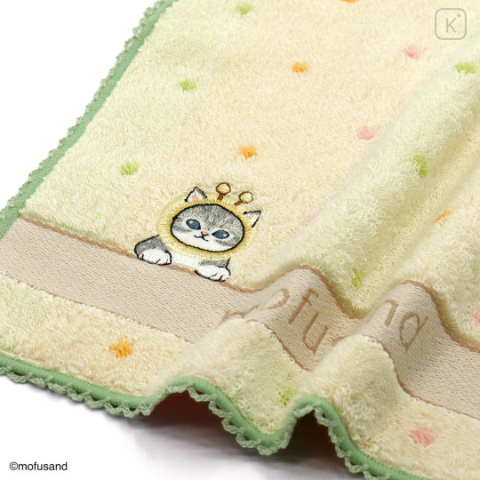 Japan Mofusand Towel Handkerchief - Bee Cat Light Yellow Green - 2