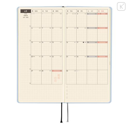 Japan Hobonichi Techo Weeks Hardcover Horizontal Japanese - Colors Sky Mist / 2026 Jan / Mon Start - 3