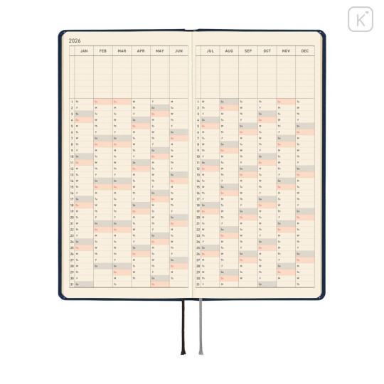 Japan Hobonichi Techo Weeks Softcover Horizontal English - White Line Black / 2026 Jan / Mon Start - 5