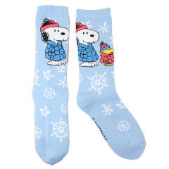 Japan Peanuts Warm Socks - Snoopy & Woodstock : Winter Outdoor Style Snow Blue