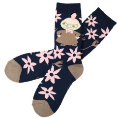 Japan Moomin Warm Socks - Little My : Flower Black Pink