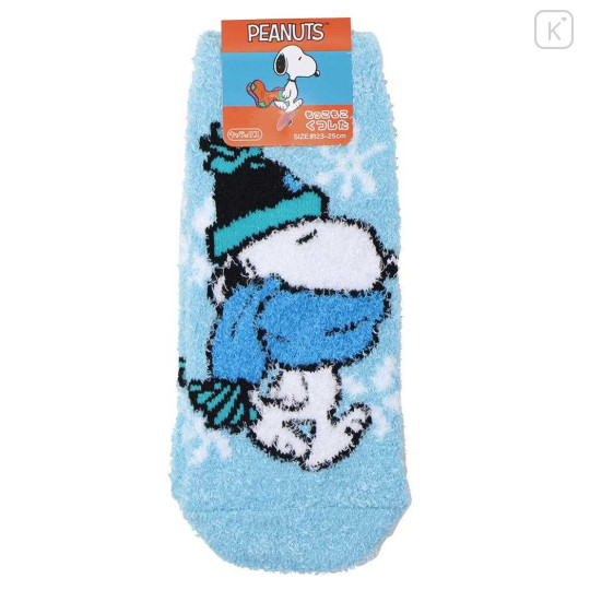 Japan Peanuts Fluffy Socks - Snoopy : Winter Outdoor Style Snow Blue - 1