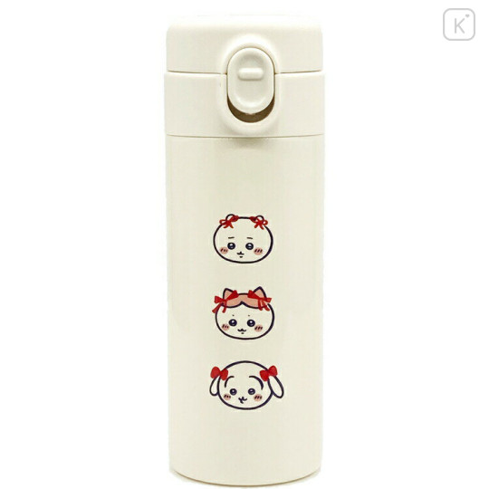 Japan Chiikawa Stainless Steel Bottle 350ml - Chiikawa & Hachiware & Usagi : One Touch Beige Ribbon - 1