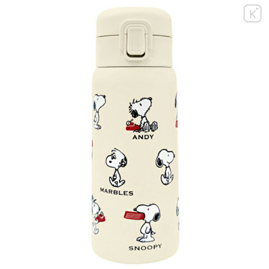 Japan Peanuts Stainless Steel Bottle 350ml - Snoopy : One Touch Beige Family Have a Blast - 1