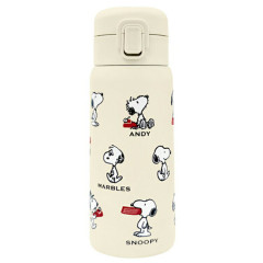 Japan Peanuts Stainless Steel Bottle 350ml - Snoopy : One Touch Beige Family Have a Blast
