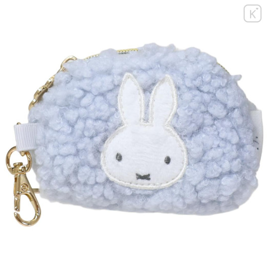 Japan Miffy Mini Accessory Pouch Keychain - Miffy : Boa Face Fluffy Blue - 1