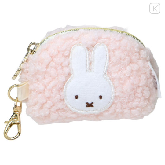 Japan Miffy Mini Accessory Pouch Keychain - Miffy : Boa Face Fluffy Pink - 1