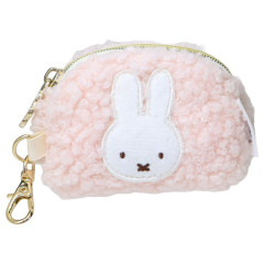 Japan Miffy Mini Accessory Pouch Keychain - Miffy : Boa Face Fluffy Pink
