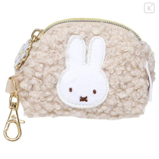 Japan Miffy Mini Accessory Pouch Keychain - Miffy : Boa Face Fluffy Beige - 1