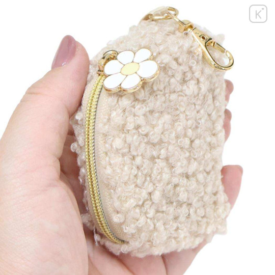 Japan Miffy Mini Accessory Pouch Keychain - Miffy : Boa Face Fluffy Beige - 2