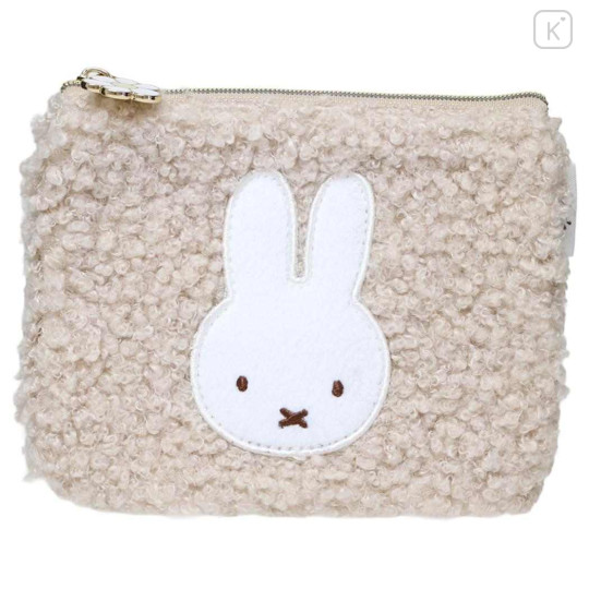 Japan Miffy Flat Mini Pouch - Miffy : Boa Face Fluffy Beige - 1