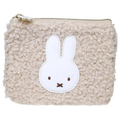 Japan Miffy Flat Mini Pouch - Miffy : Boa Face Fluffy Beige