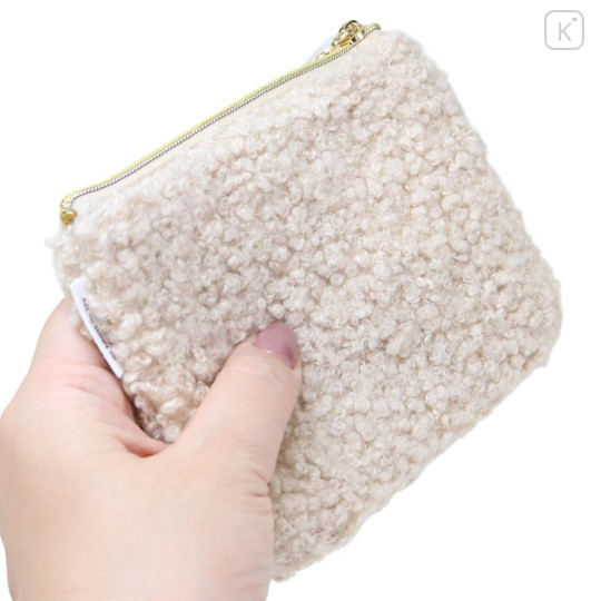 Japan Miffy Flat Mini Pouch - Miffy : Boa Face Fluffy Beige - 2