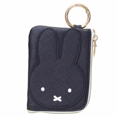 Japan Miffy Pass Case Card Holder & Coin Case - Miffy : Face Black with Carabiner