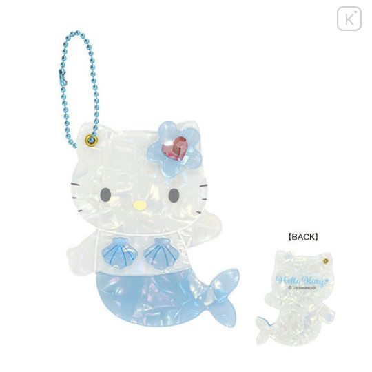 Japan Sanrio Shell Mirror Keychain - Hello Kitty : Mermaid Blue - 1