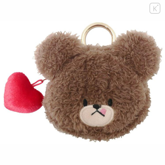 Japan The Bear's School Mascot Mini Pouch with Carabiner - Face Fluffy Red Heart - 1