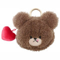 Japan The Bear's School Mascot Mini Pouch with Carabiner - Face Fluffy Red Heart - 1