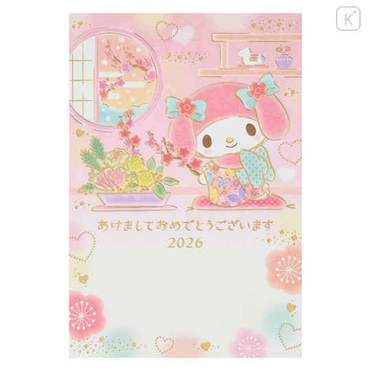 Japan Sanrio Postcard - My Melody : Kimono New Year Flower - 1