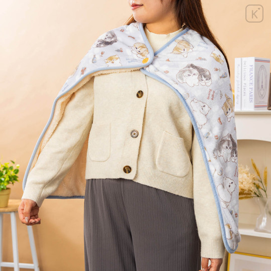 Japan Mofusand 3way Warm Blanket - Paris Cat Light Blue - 3