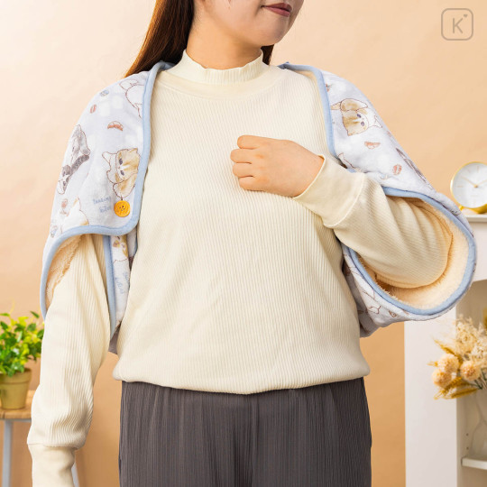 Japan Mofusand 3way Warm Blanket - Paris Cat Light Blue - 4