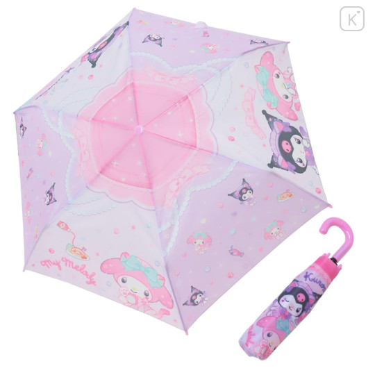 Japan Sanrio Folding Umbrella - Kuromi & My Melody : Cat Performance Purple Pink - 1