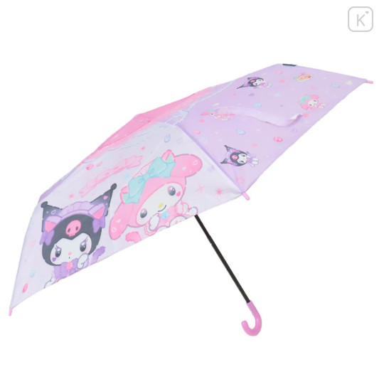 Japan Sanrio Folding Umbrella - Kuromi & My Melody : Cat Performance Purple Pink - 3