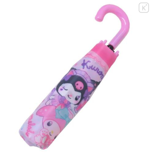 Japan Sanrio Folding Umbrella - Kuromi & My Melody : Cat Performance Purple Pink - 6
