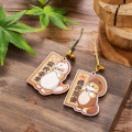 Japan Mofusand Wooden Keychain With Bell Charm - Shigaraki Tanuki Raccoon Dog Cat Booming Business - 2