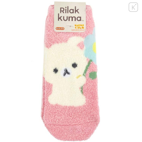 Japan San-X Fluffy Socks - Korilakkuma : Basic Rilakkuma Flower Pink - 1