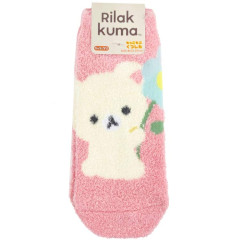 Japan San-X Fluffy Socks - Korilakkuma : Basic Rilakkuma Flower Pink
