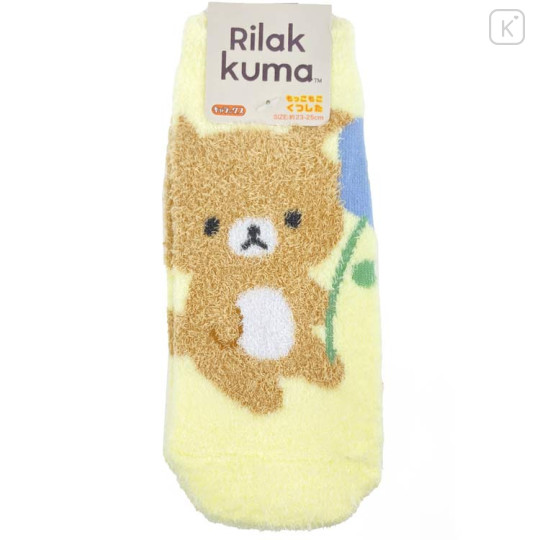 Japan San-X Fluffy Socks - Rilakkuma : Basic Rilakkuma Flower Yellow - 1