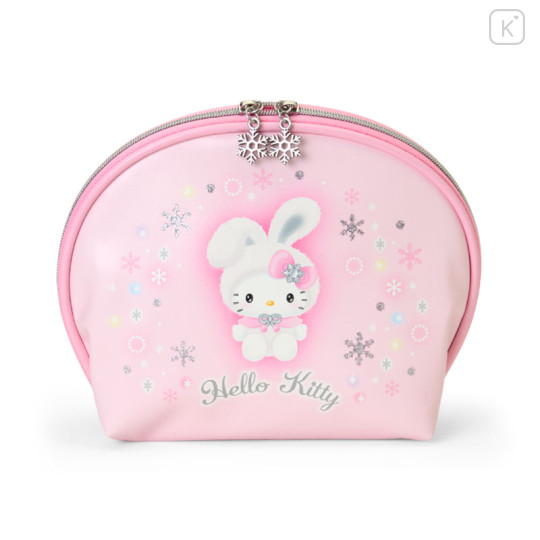 Japan Sanrio Original Round Cosmetic Pouch - Hello Kitty : Christmas Snow Rabbit & Snack - 1