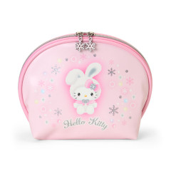 Japan Sanrio Original Round Cosmetic Pouch - Hello Kitty : Christmas Snow Rabbit & Snack